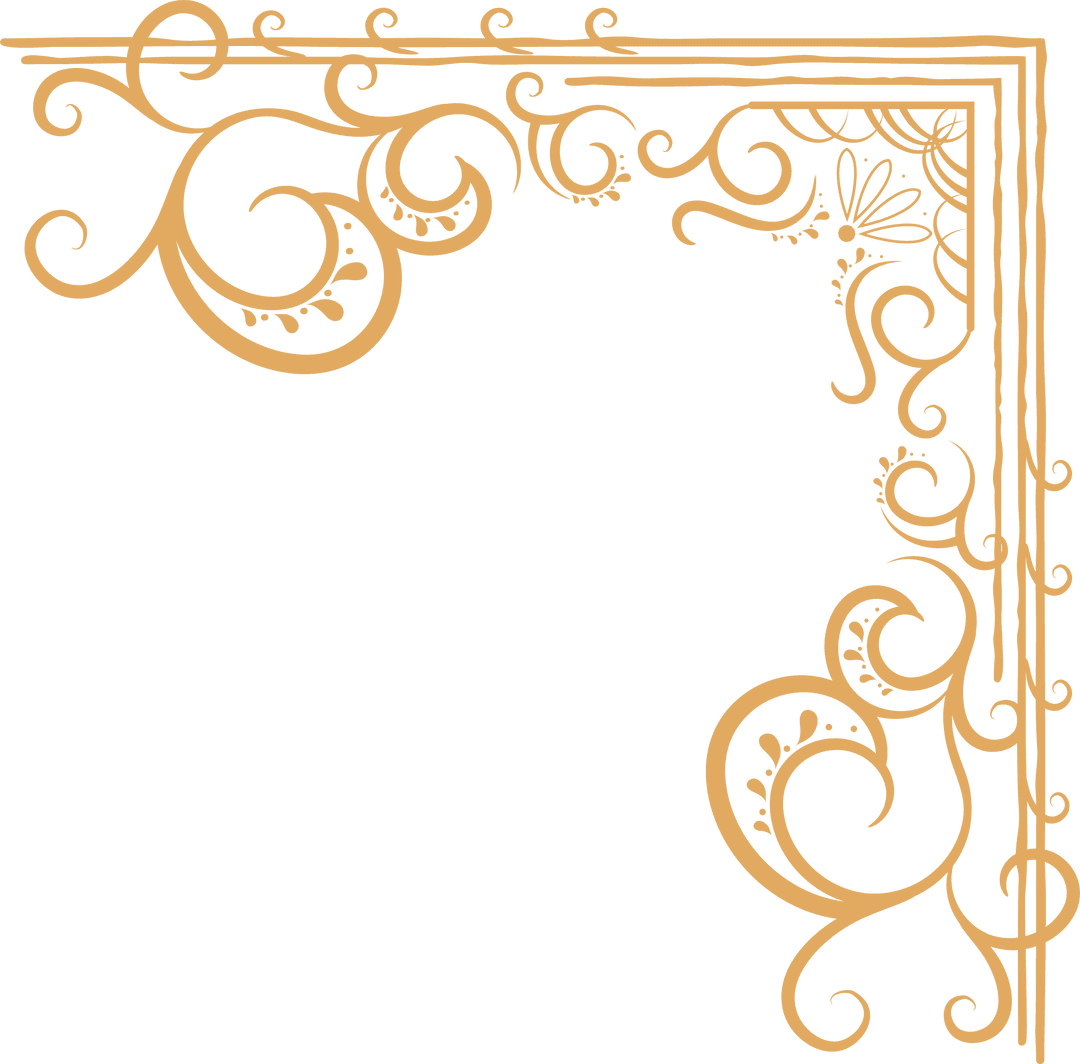 Elegant Gold Corner Border with Ornamental Swirls on Transparent Background