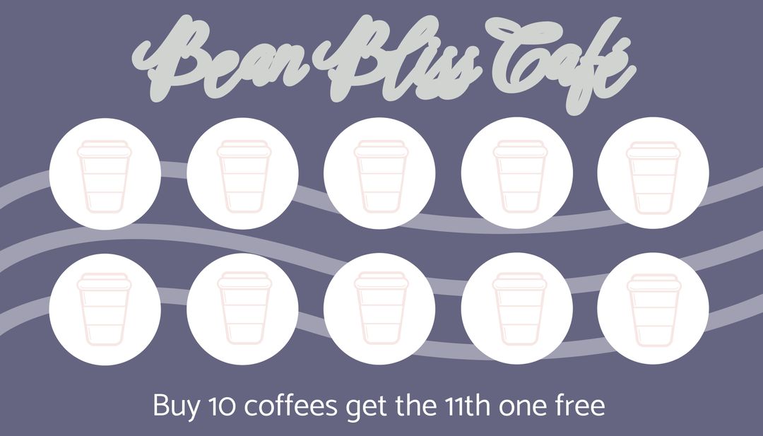 Bean Plus Cafe Coffee Loyalty Card Design with Cups Icon - Download Free Stock Templates Pikwizard.com