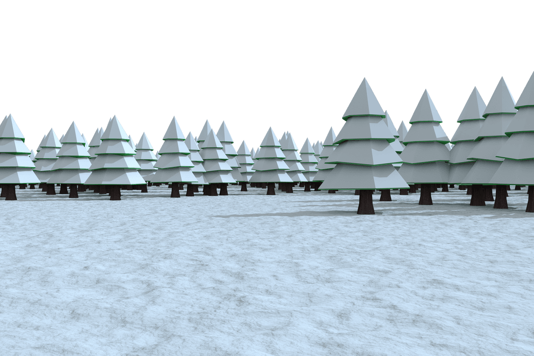 3D Illustration of Pine Trees in Snowy Forest on Transparent Background