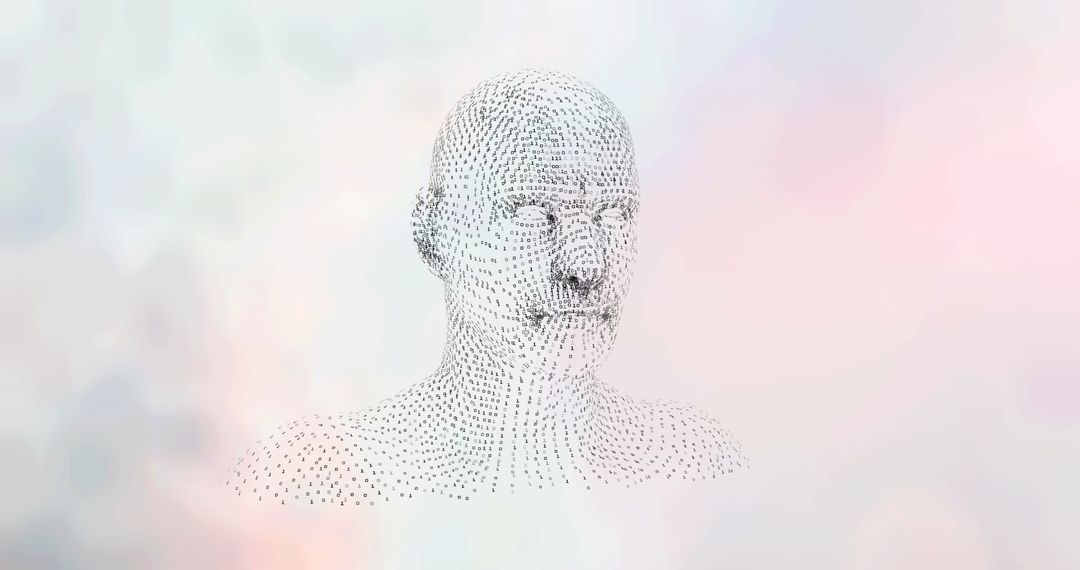 Abstract Particle Head on Soft Cloud Background