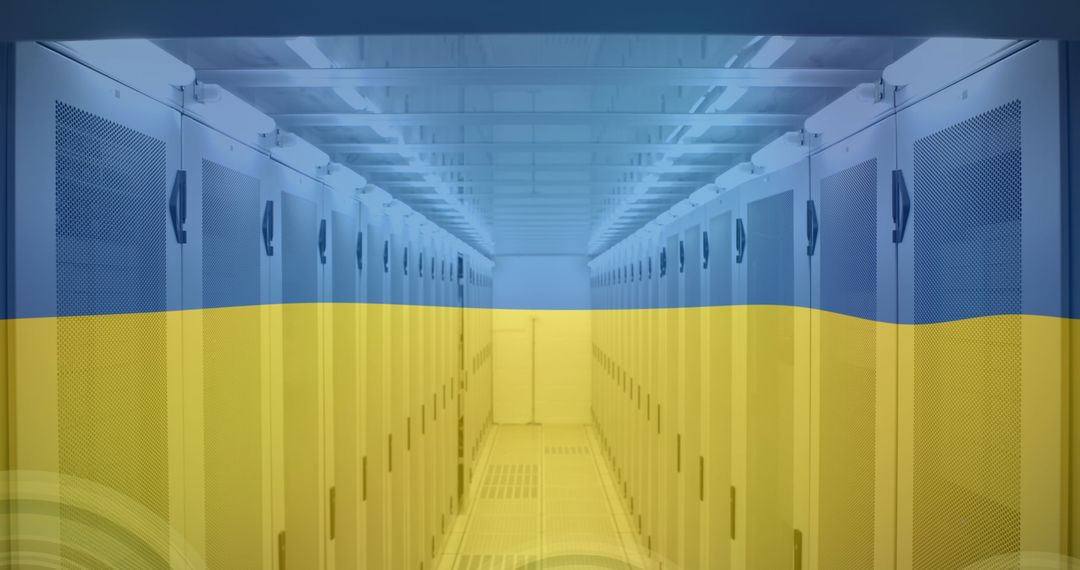Digital Security Locks with Ukraine Flag Over Data Servers