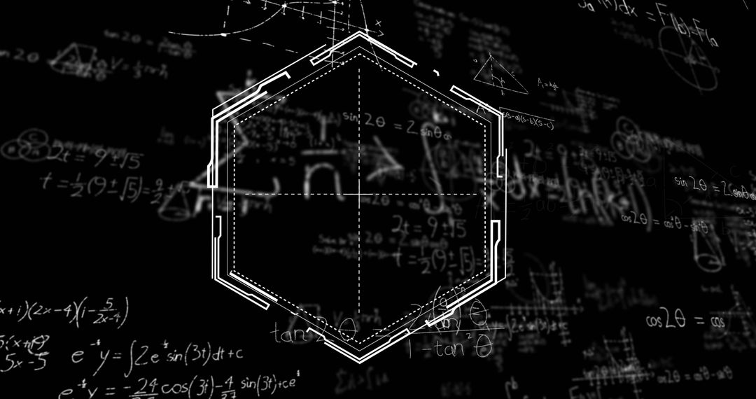 Abstract Geometric Shape and Data Overlay on Black Background