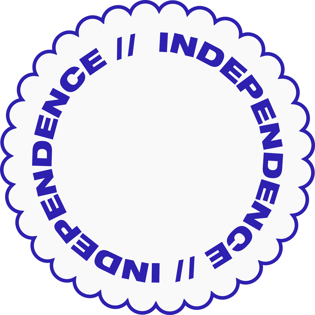 Transparent Badge with Repeated Independence Text and Scalloped Design