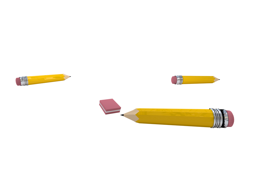 Three Yellow Pencils with Pink Eraser on Transparent Background - Download Free Stock Images Pikwizard.com