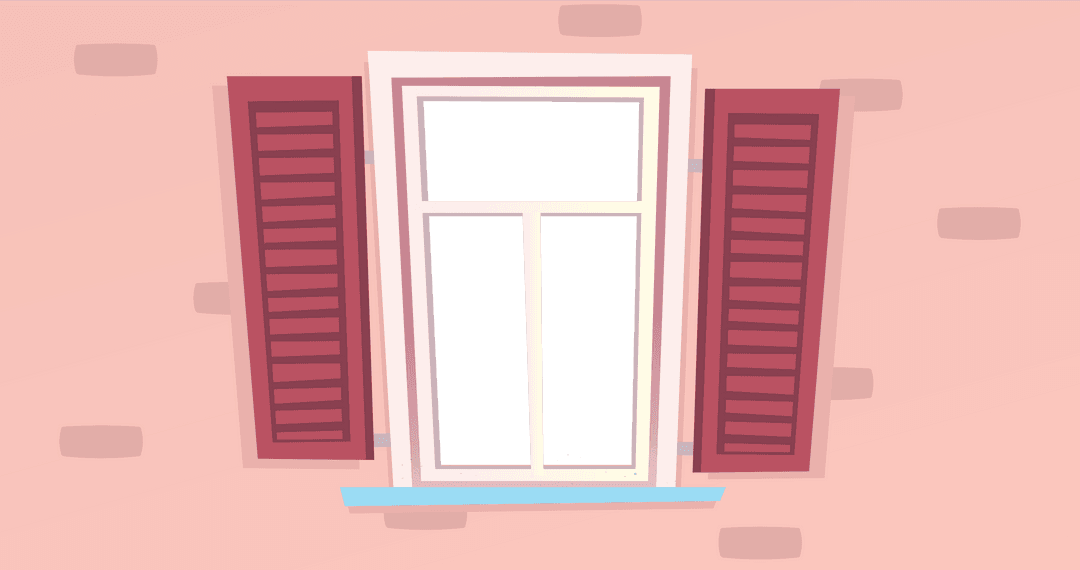 Illustrated Window Frame on Pink Wall with Transparent Center