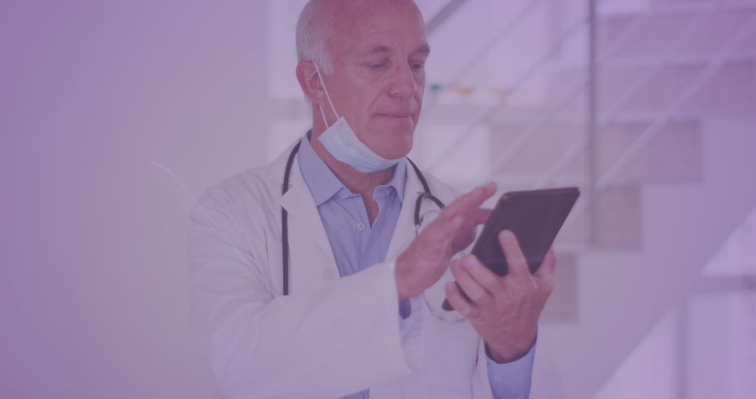 Elderly Doctor Using Smartphone in Modern Setting