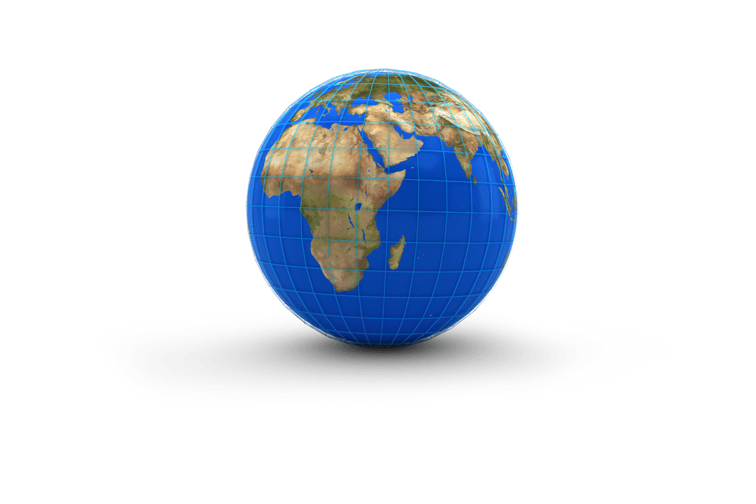 Transparent 3D Blue Globe with Gridlines over Africa and Europe