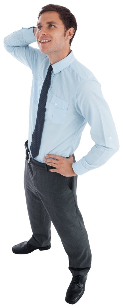 Transparent Businessman Posing Thoughtfully in Formal Attire