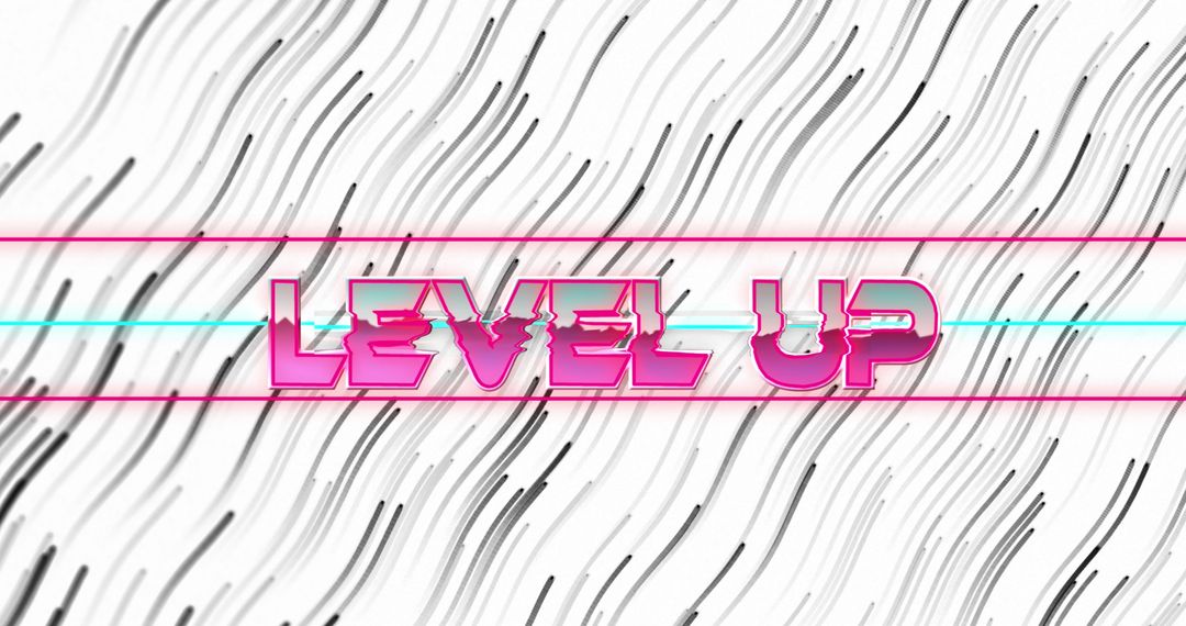 Retro Level Up Text with Abstract Motion Background