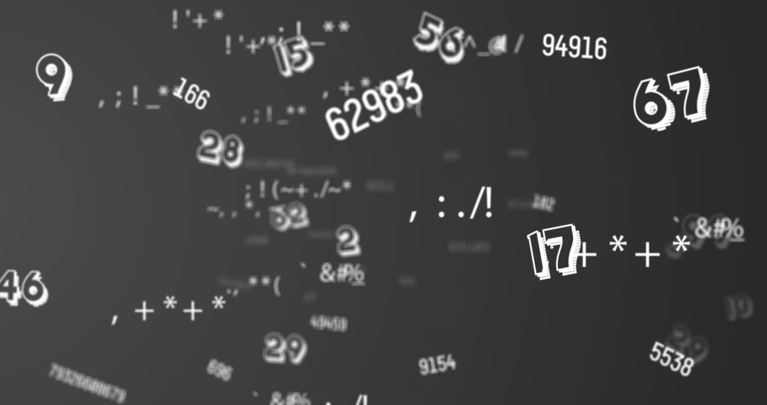 Abstract Floating Numbers with Symbols on Grey Background