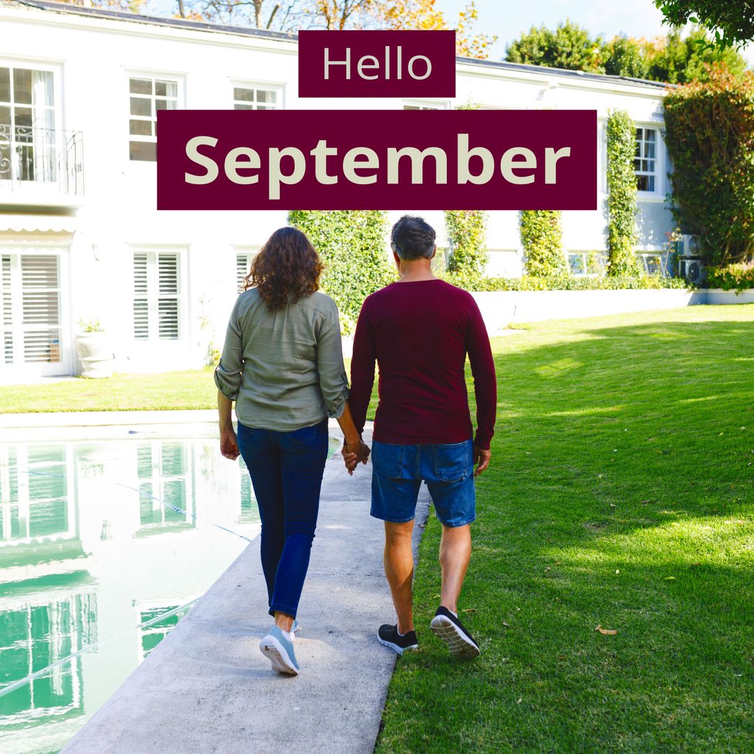 Couple Embracing September Stroll in Serene Garden