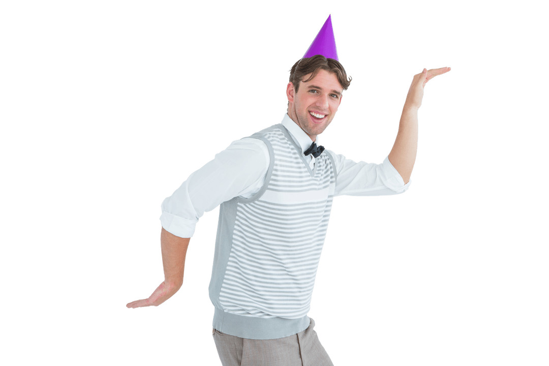 Transparent Happy Geeky Hipster Dancing Joyfully in Party Hat