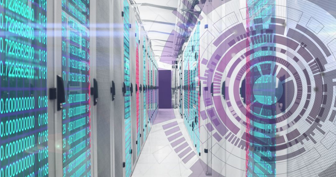 Futuristic Server Room with Holographic Data Display