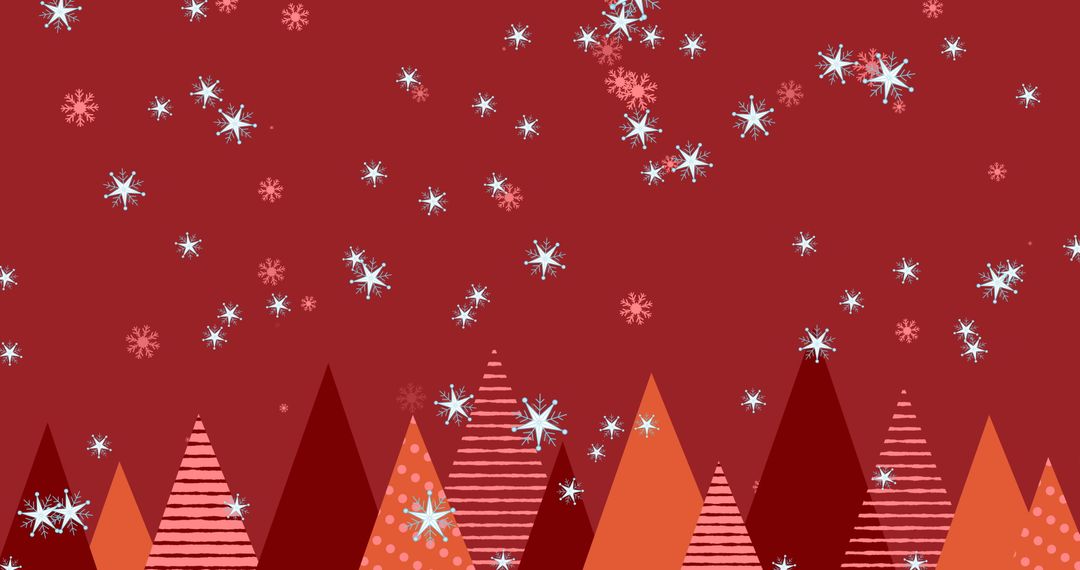 Red Christmas Background with Snowflakes and Abstract Trees