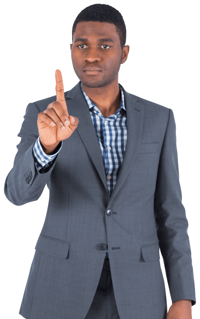 African American Businessman Engaging Virtual Interface Transparent Background