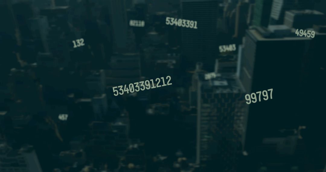 Digital Numbers Falling Over Modern Cityscape