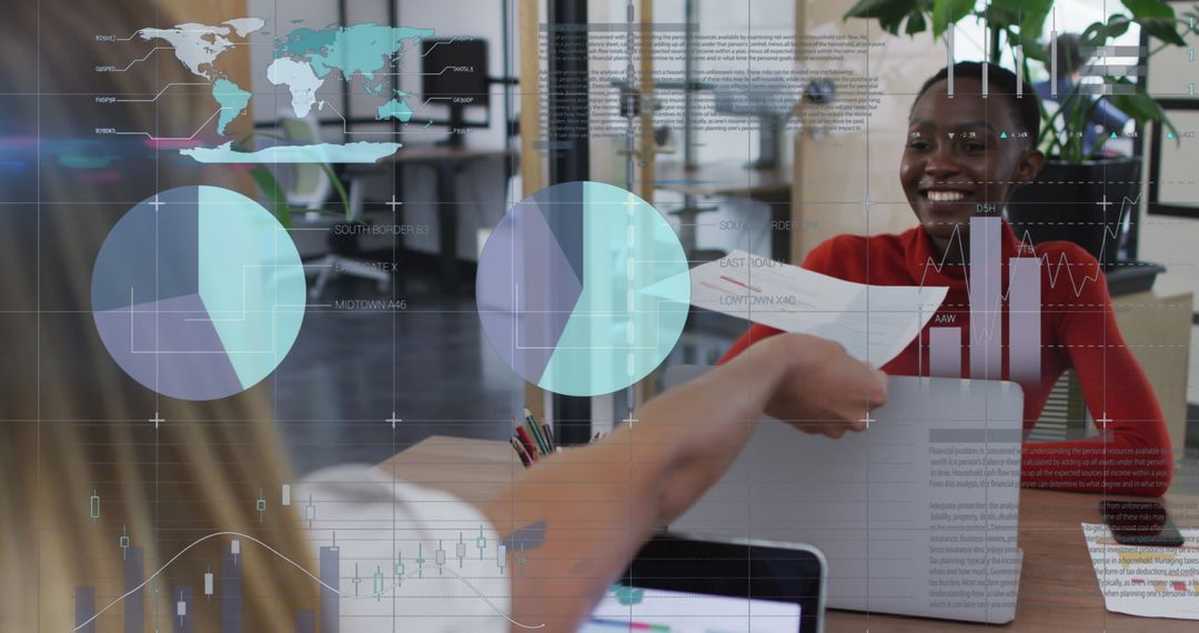 Digital Display Interface with Businesswomen Discussing Data