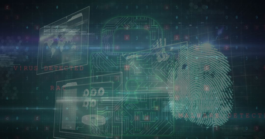 Cybersecurity Concept with Digital Padlock and Fingerprint