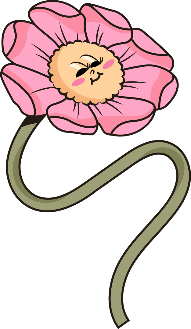 Whimsical Pink Flower Character with Transparent Background