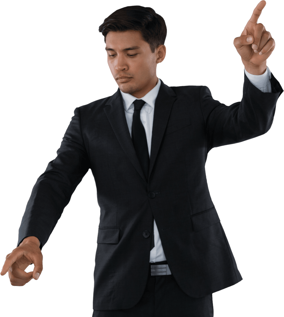 Businessman Using Transparent Interface Innovative Gesture