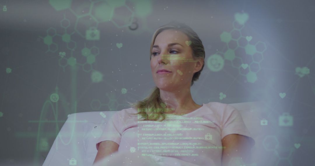 Caucasian Woman with Digital Network Overlays