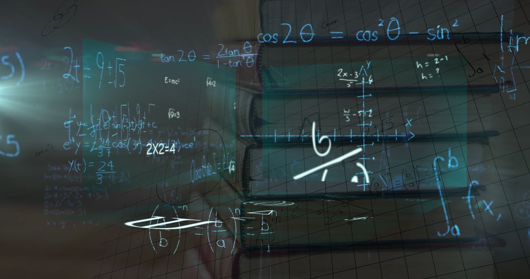 Mathematical Equations Over Books Representing Digital Learning