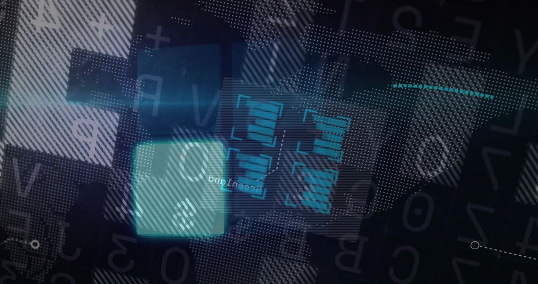 Futuristic Digital Interface with Glowing Rectangles and Data Visualizations