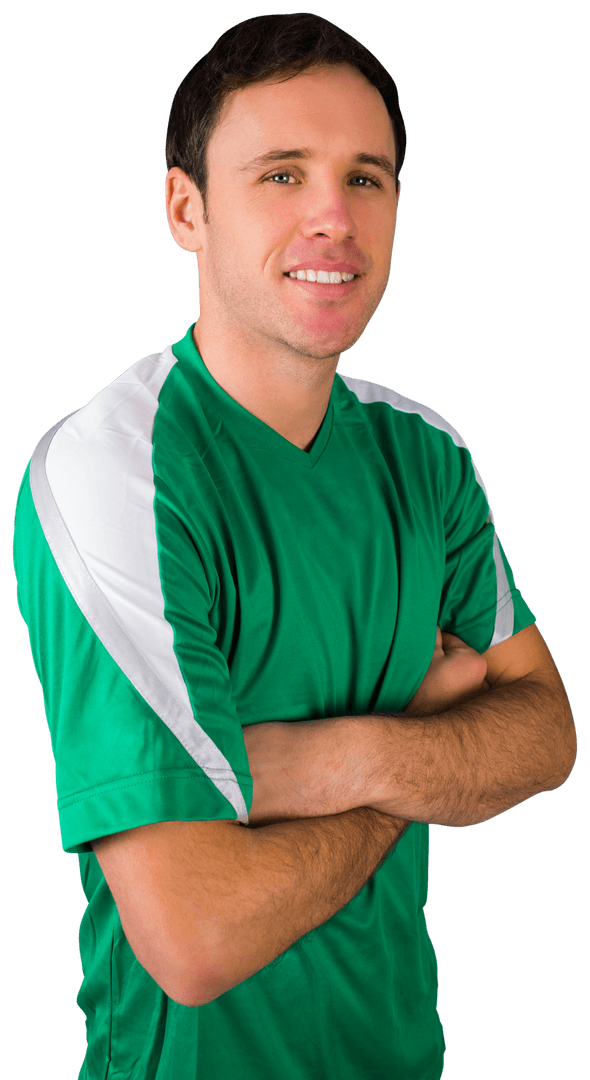 Smiling Man in Green Sport Jersey on Transparent Background
