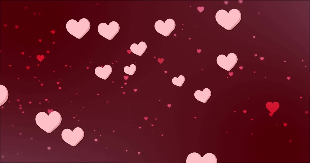 Floating Pink and Red Hearts on Vibrant Red Background