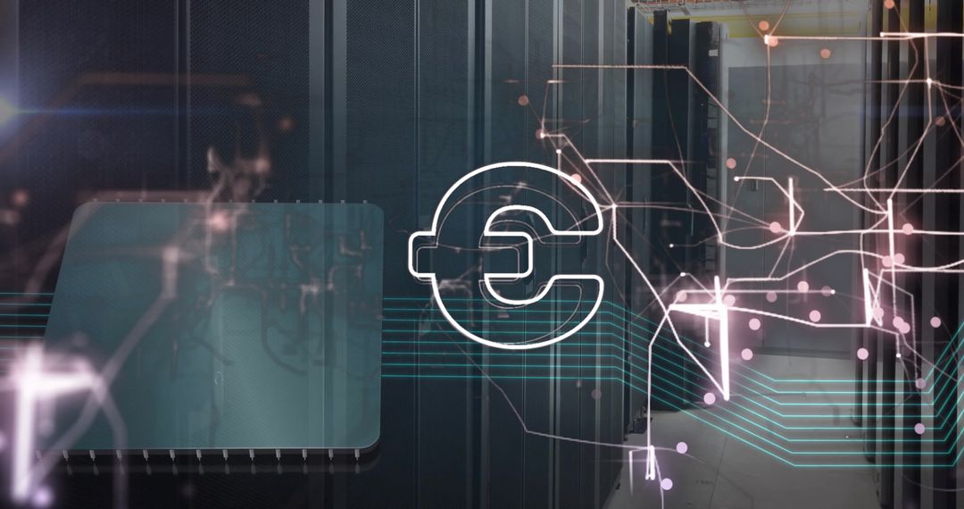 Digital Euro Symbol on Network Overlaid With Servers