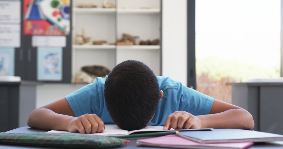 Young Student Overwhelmed During School Study Session