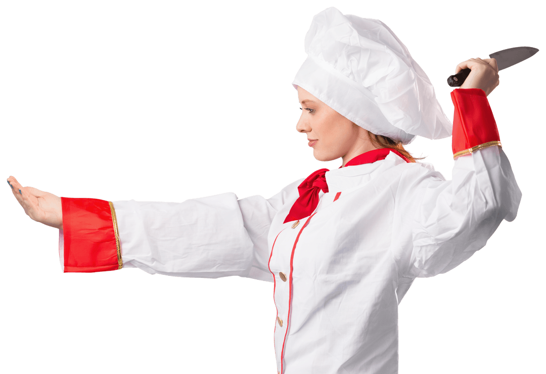 Transparent Chef with Knife in Elegant Uniform Cutting Action