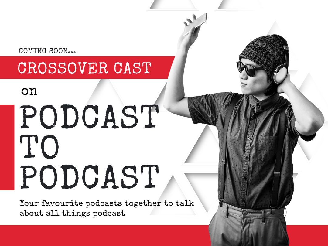 Stylish Individual with Headphones Promoting New Podcast Series