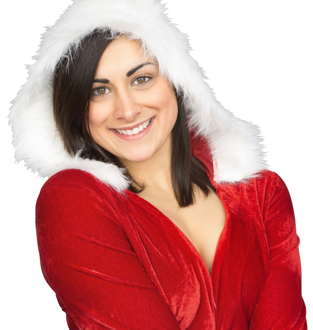 Smiling Woman in Bright Red Santa Claus Costume on Transparent Background - Download Free Stock Images Pikwizard.com