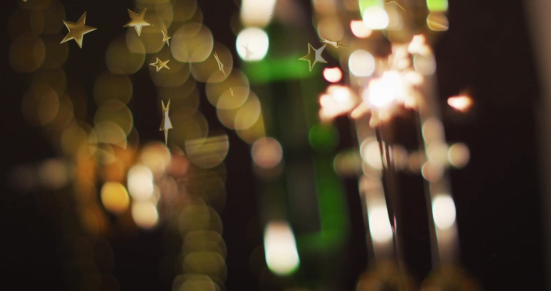 Glittering Sparklers with Bokeh and Gold Stars Enhancing Festive Spirit