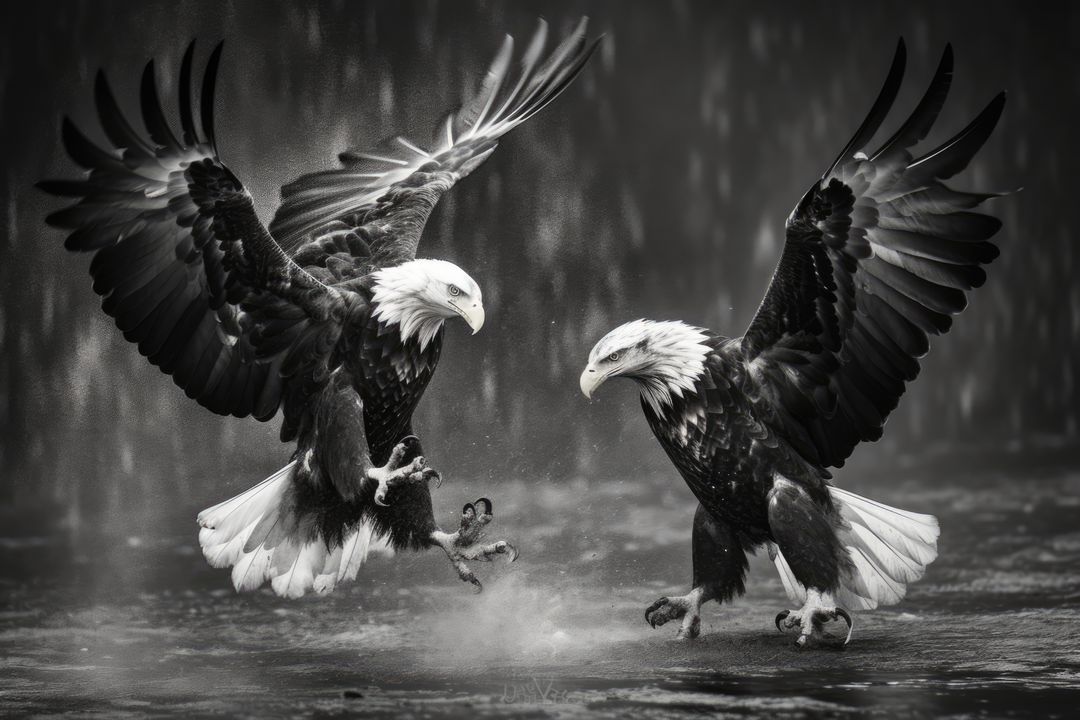 Two majestic bald eagles engage in a dramatic display of power - Free Images, Stock Photos and Pictures on Pikwizard.com