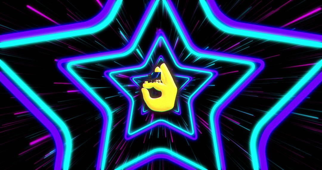 Neon Star Shapes with Glowing Hand Gesture Inside