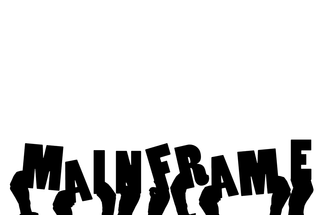 Transparent Digital Hands with Mainframe Technology Text