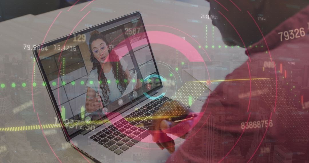 Virtual Meeting Amidst Modern Digital Analytics Overlay