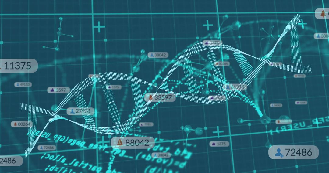 Futuristic DNA Helix with Data Grid Background