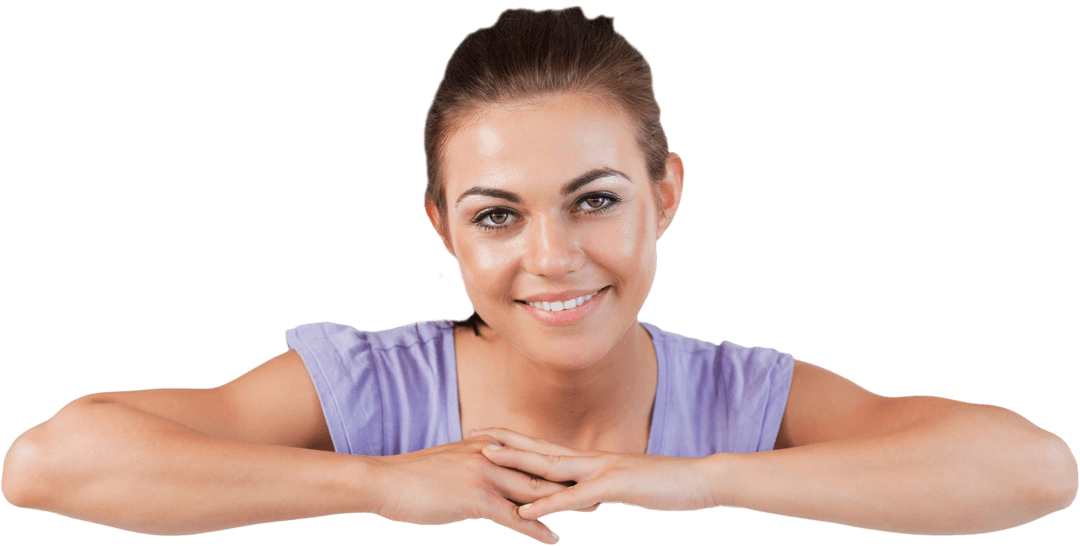 Transparent Smiling Woman Holding Invisible Card Cutout