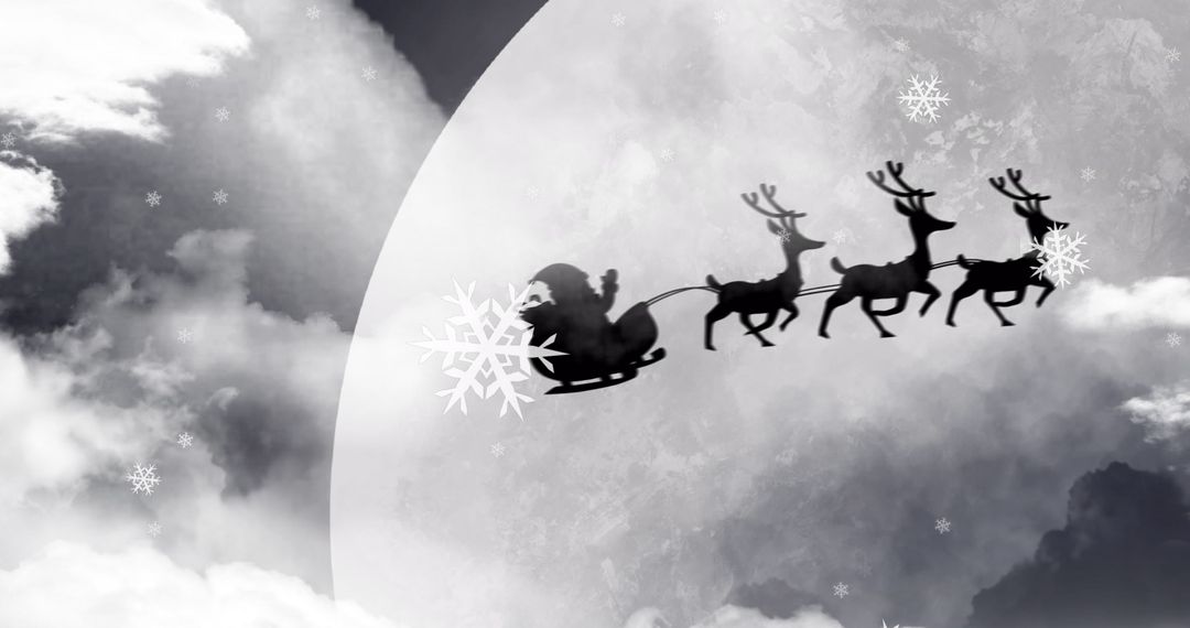 Silhouette of Santa's Sleigh with Reindeer Against Moonlit Sky - Free Images, Stock Photos and Pictures on Pikwizard.com