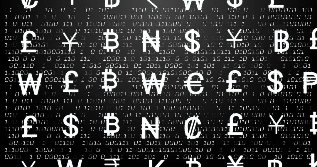 Currency Symbols on Binary Code Background for Financial Technology