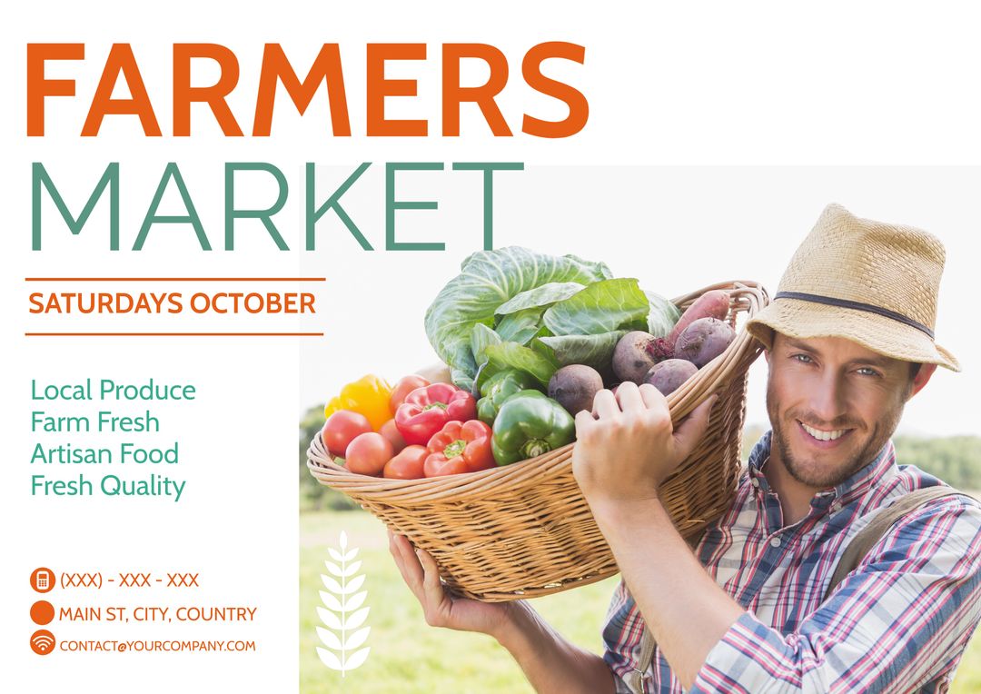 Cheerful Farmer Holding Fresh Produce Basket at Outdoor Farmers Market - Download Free Stock Templates Pikwizard.com