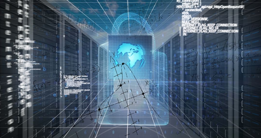 Holographic Lock and Digital Globe in Futuristic Data Center