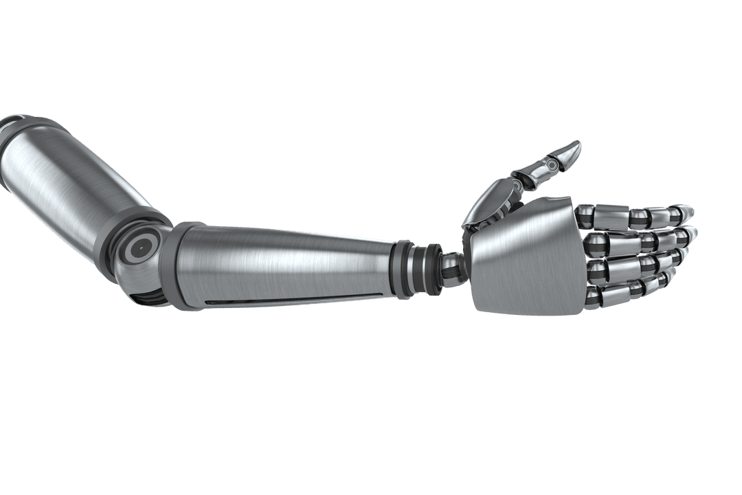 Futuristic Metallic Robotic Arm on Transparent Background