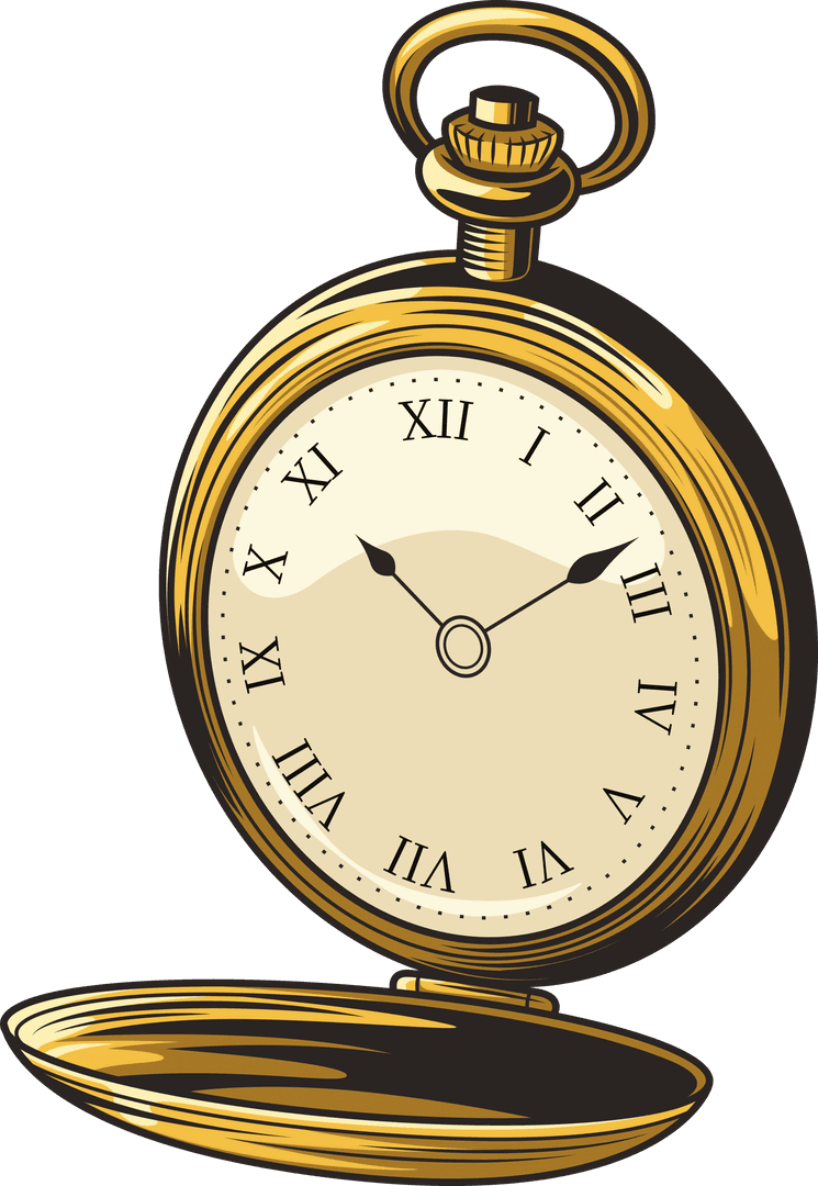 Vintage Gold Pocket Watch on Transparent Background Vector Illustration