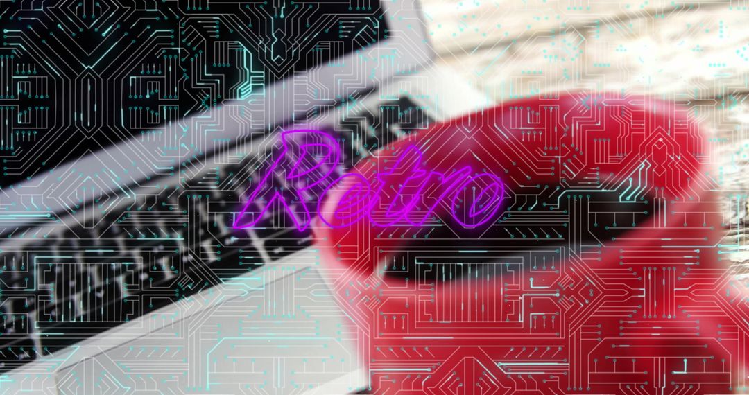 Retro Digital Power Concept with Glove Striking Laptop