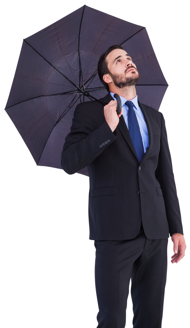 Transparent Businessman Holding Umbrella Looking Up in Suit - Download Free Stock Images Pikwizard.com