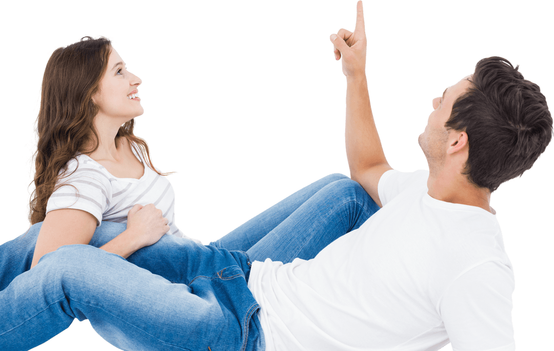 Transparent Image of Happy Couple Relaxing and Pointing